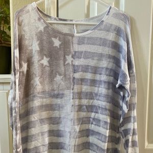 Grey distressed prints patriotic sweater